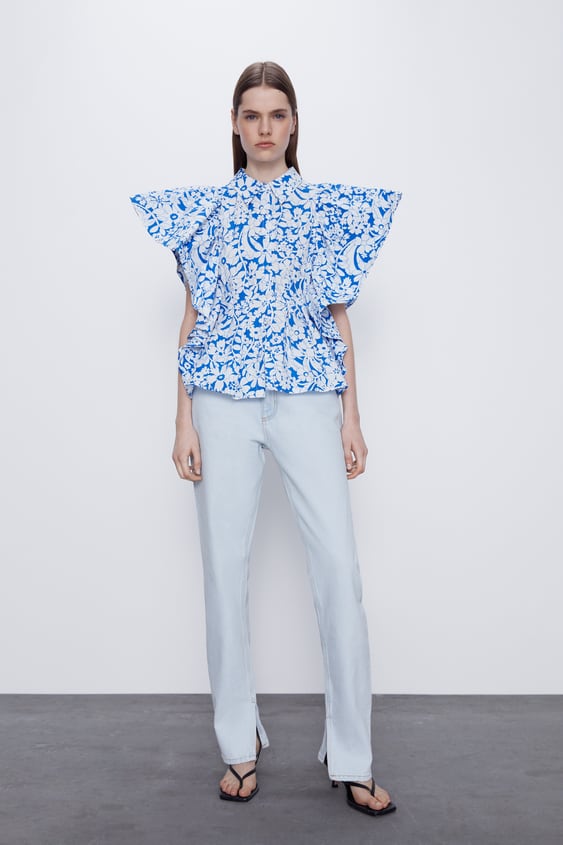 printed poplin top de Zara sur 