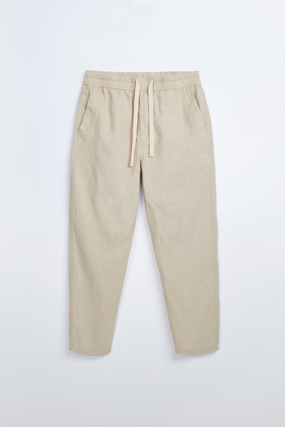 linen elastic waist jogging pants 